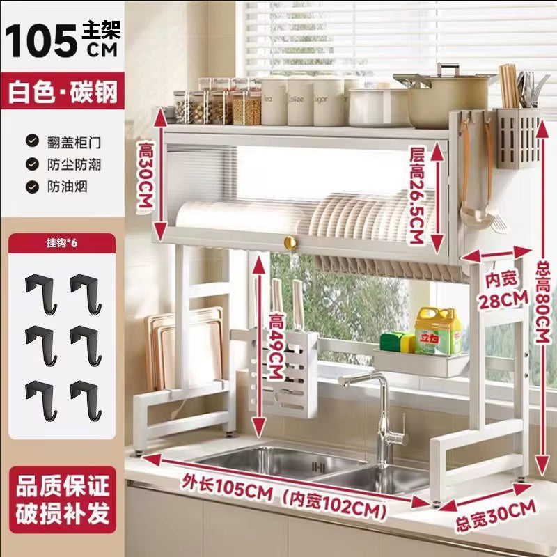 Multi-Functional Kitchen Sink Countertop Organizer Dish Drying Rack with Water Drainage Space-Saving Storage Essential