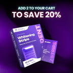 Tiras blanqueadoras dentales moradas DRDENT – 7 o 21 sesiones de blanqueamiento – Seguras para el esmalte – No generan sensibilidad – Sin peróxido.