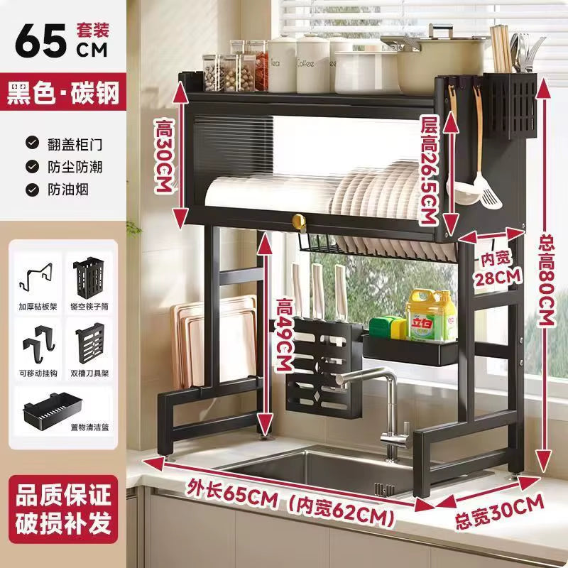 Multi-Functional Kitchen Sink Countertop Organizer Dish Drying Rack with Water Drainage Space-Saving Storage Essential