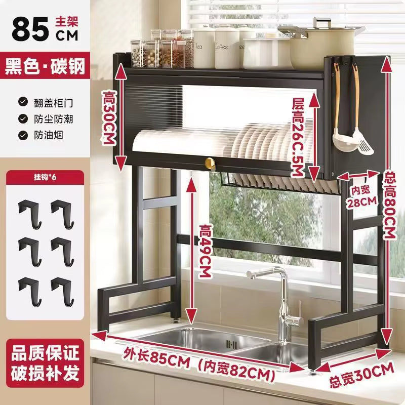 Multi-Functional Kitchen Sink Countertop Organizer Dish Drying Rack with Water Drainage Space-Saving Storage Essential