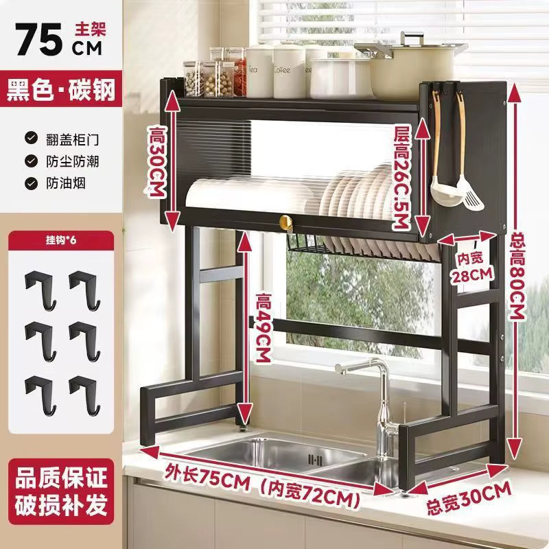 Multi-Functional Kitchen Sink Countertop Organizer Dish Drying Rack with Water Drainage Space-Saving Storage Essential