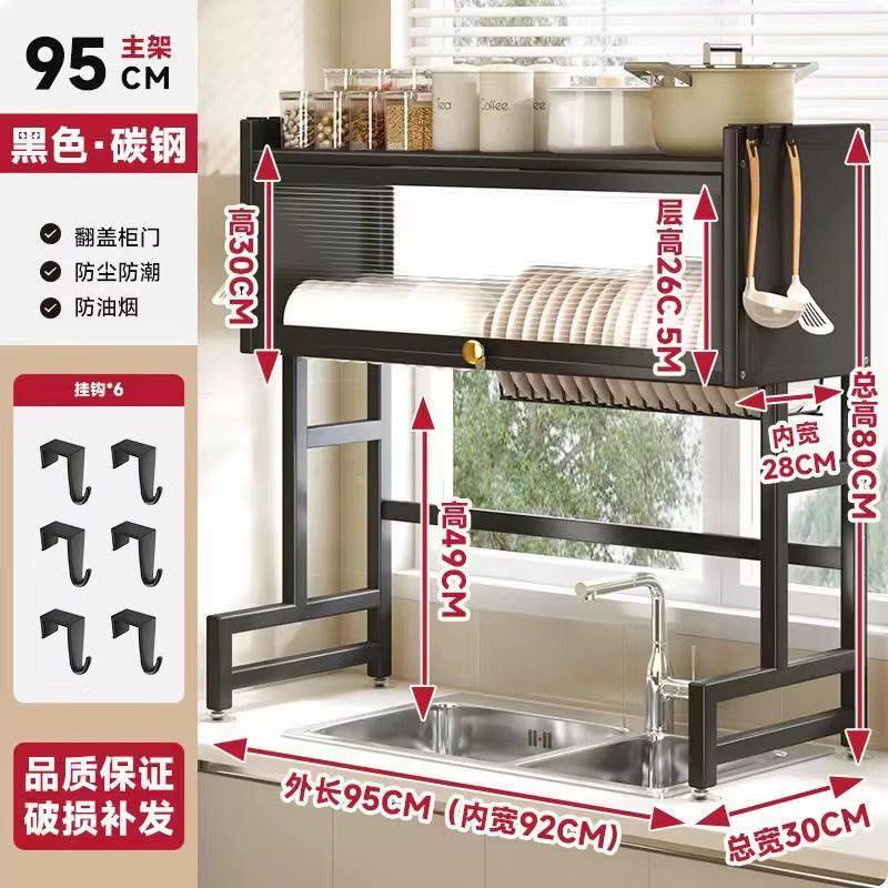 Multi-Functional Kitchen Sink Countertop Organizer Dish Drying Rack with Water Drainage Space-Saving Storage Essential