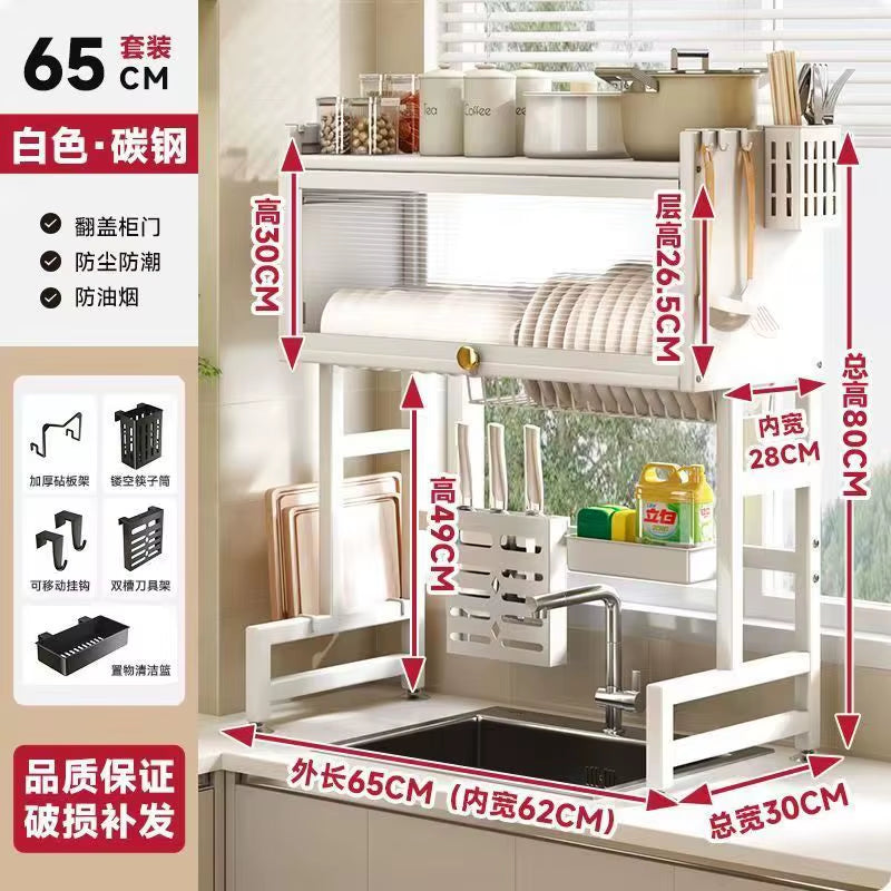 Multi-Functional Kitchen Sink Countertop Organizer Dish Drying Rack with Water Drainage Space-Saving Storage Essential