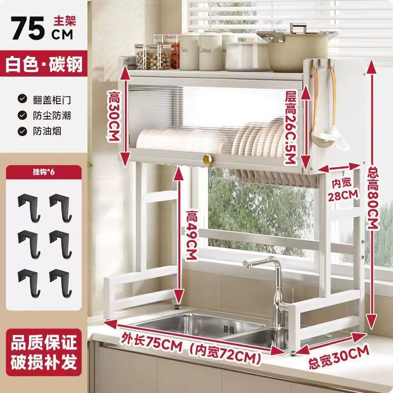 Multi-Functional Kitchen Sink Countertop Organizer Dish Drying Rack with Water Drainage Space-Saving Storage Essential