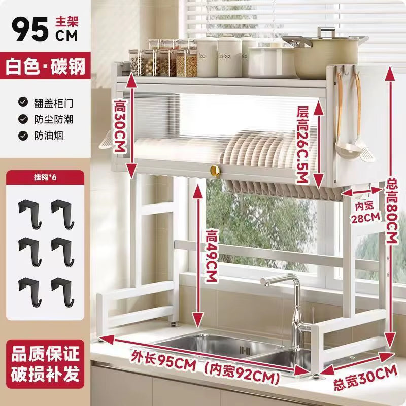 Multi-Functional Kitchen Sink Countertop Organizer Dish Drying Rack with Water Drainage Space-Saving Storage Essential
