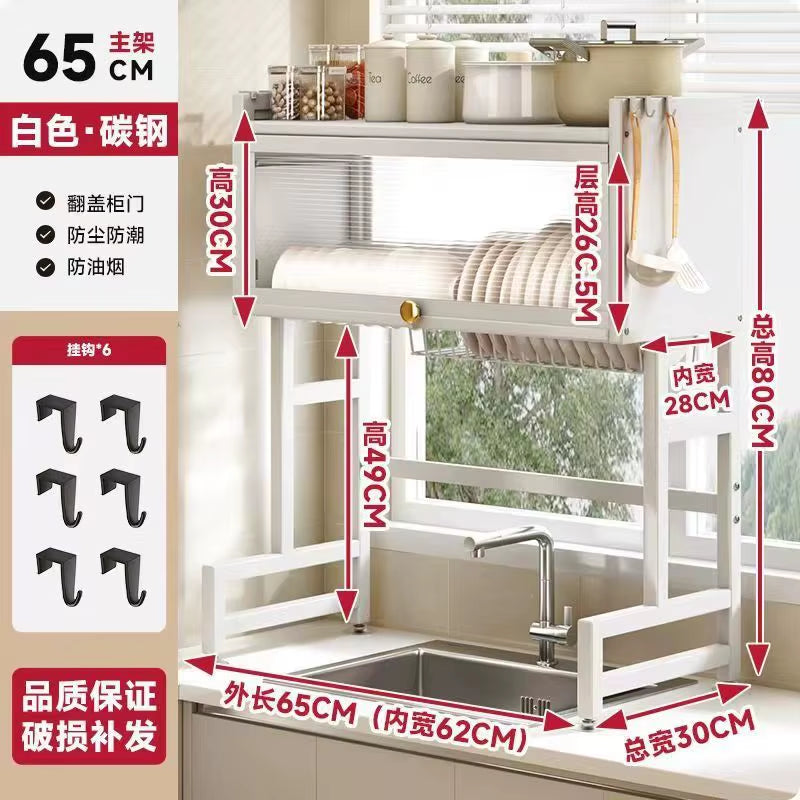 Multi-Functional Kitchen Sink Countertop Organizer Dish Drying Rack with Water Drainage Space-Saving Storage Essential