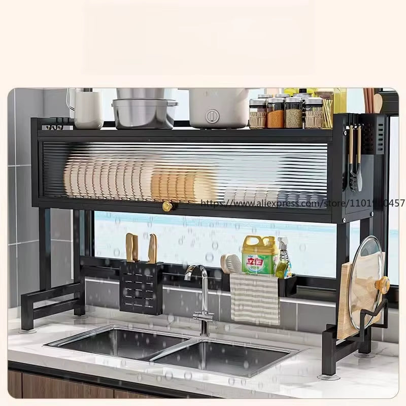 Multi-Functional Kitchen Sink Countertop Organizer Dish Drying Rack with Water Drainage Space-Saving Storage Essential