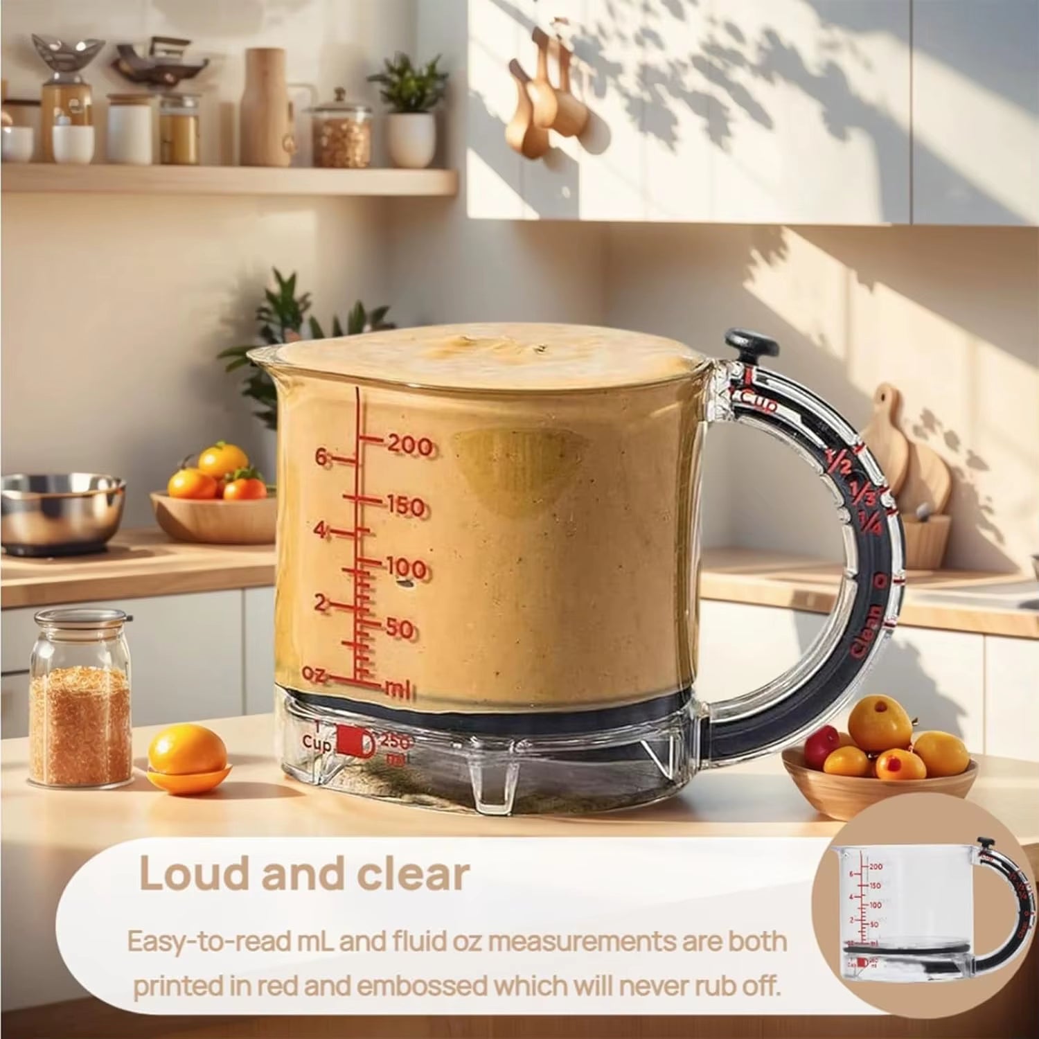 4-IN-1 Measuring Cup Adjustable Multifunctional Measuring Cup with Scraper-Style Seal Base Kitchen Cube Cups Tools for Cooking