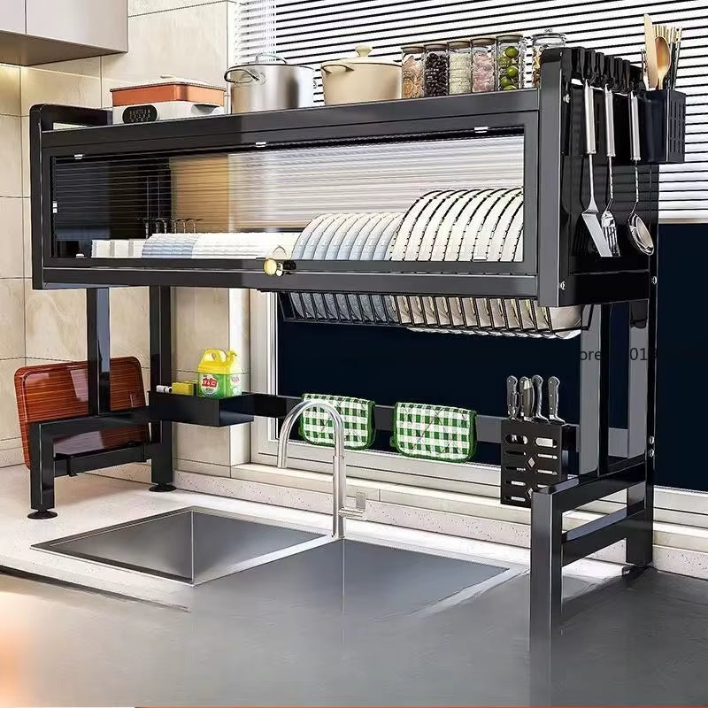 Multi-Functional Kitchen Sink Countertop Organizer Dish Drying Rack with Water Drainage Space-Saving Storage Essential