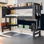 Multi-Functional Kitchen Sink Countertop Organizer Dish Drying Rack with Water Drainage Space-Saving Storage Essential