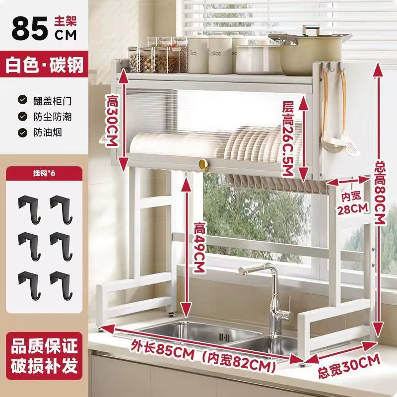 Multi-Functional Kitchen Sink Countertop Organizer Dish Drying Rack with Water Drainage Space-Saving Storage Essential