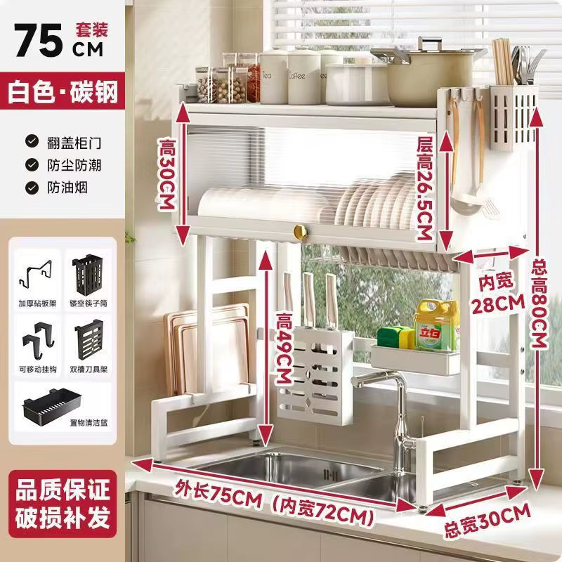 Multi-Functional Kitchen Sink Countertop Organizer Dish Drying Rack with Water Drainage Space-Saving Storage Essential