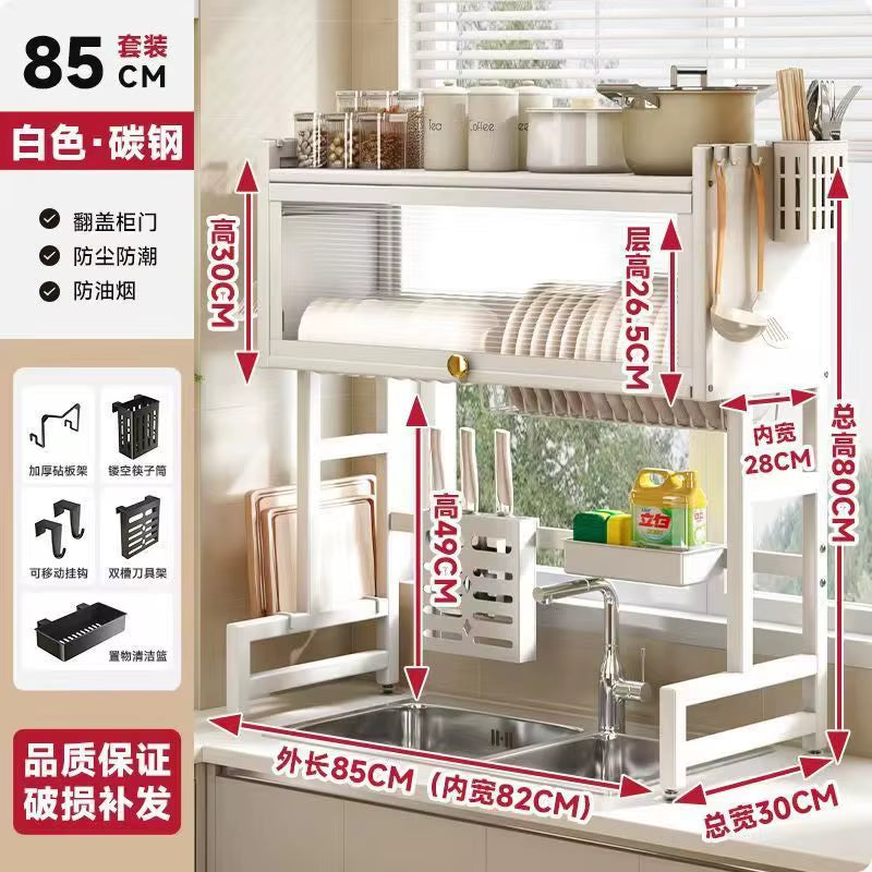 Multi-Functional Kitchen Sink Countertop Organizer Dish Drying Rack with Water Drainage Space-Saving Storage Essential