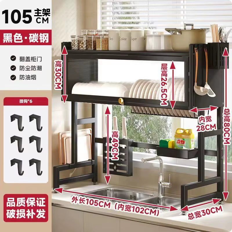 Multi-Functional Kitchen Sink Countertop Organizer Dish Drying Rack with Water Drainage Space-Saving Storage Essential