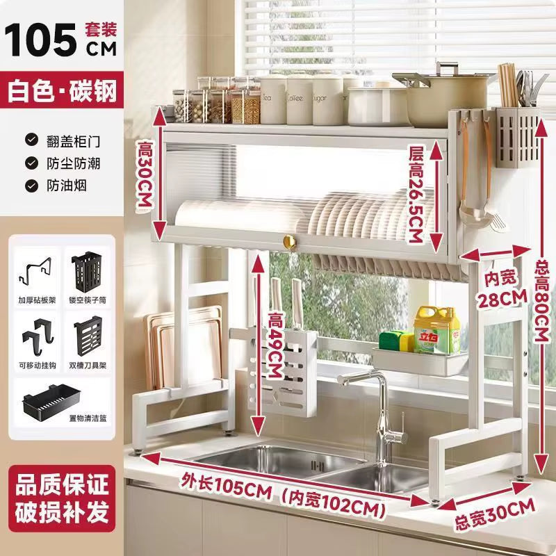 Multi-Functional Kitchen Sink Countertop Organizer Dish Drying Rack with Water Drainage Space-Saving Storage Essential