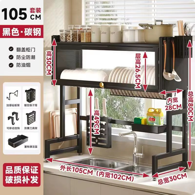 Multi-Functional Kitchen Sink Countertop Organizer Dish Drying Rack with Water Drainage Space-Saving Storage Essential