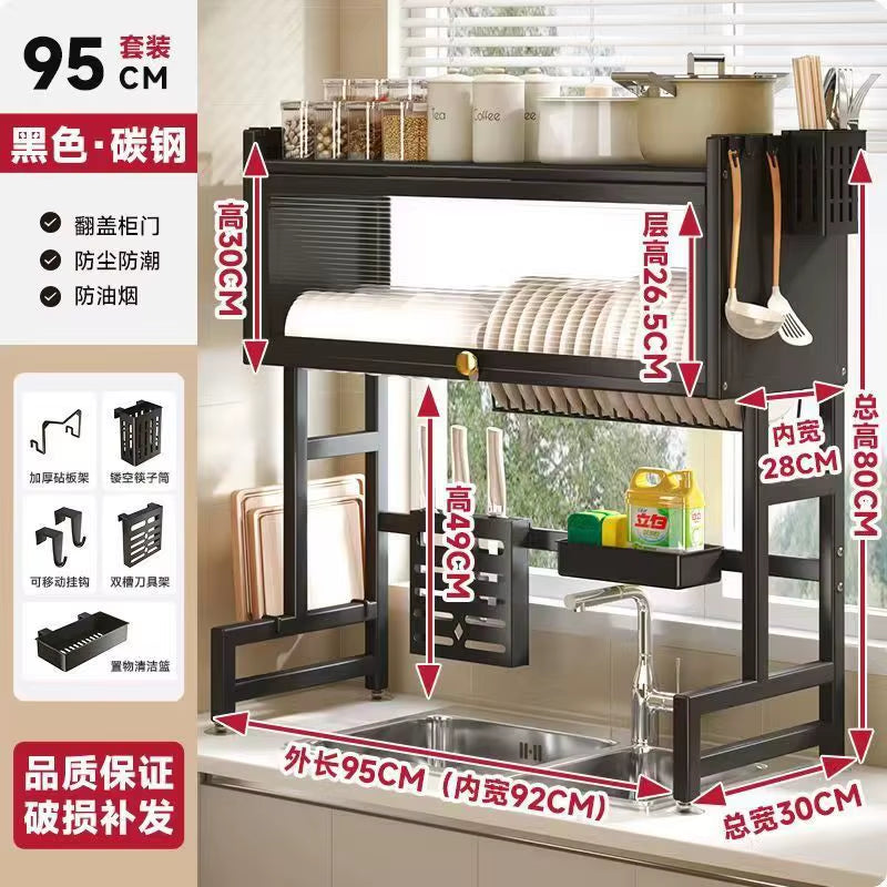 Multi-Functional Kitchen Sink Countertop Organizer Dish Drying Rack with Water Drainage Space-Saving Storage Essential