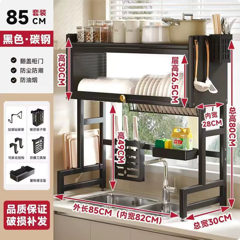 Multi-Functional Kitchen Sink Countertop Organizer Dish Drying Rack with Water Drainage Space-Saving Storage Essential