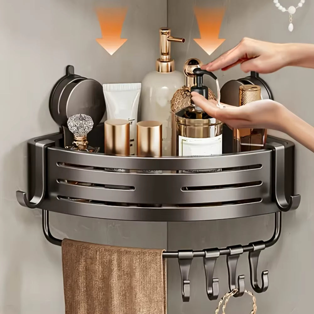 Estante Esquinero Triangular con Ventosa – Organización Inteligente sin Perforaciones