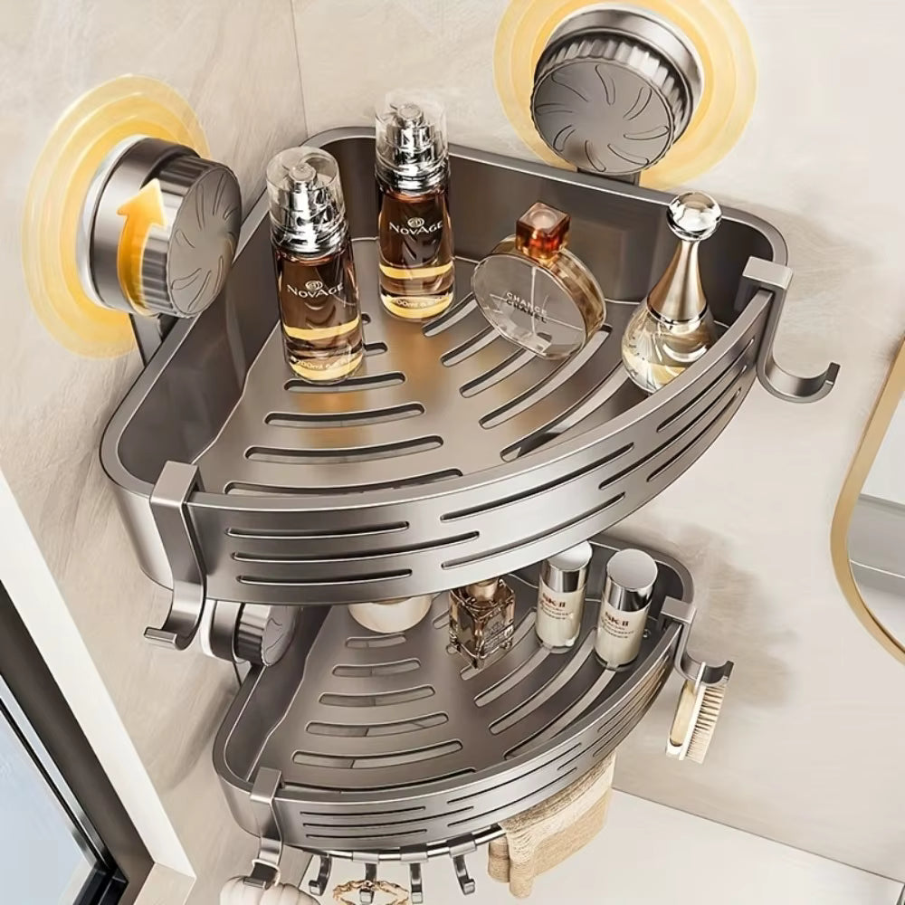 Estante Esquinero Triangular con Ventosa – Organización Inteligente sin Perforaciones